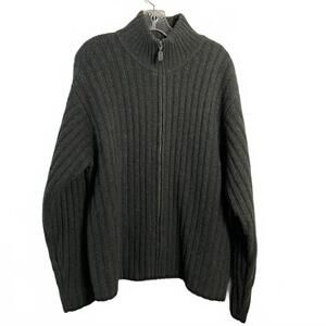 J. Crew 100% Wool Ribbed Dark Green Full Zip Cardigan Sweater Size L